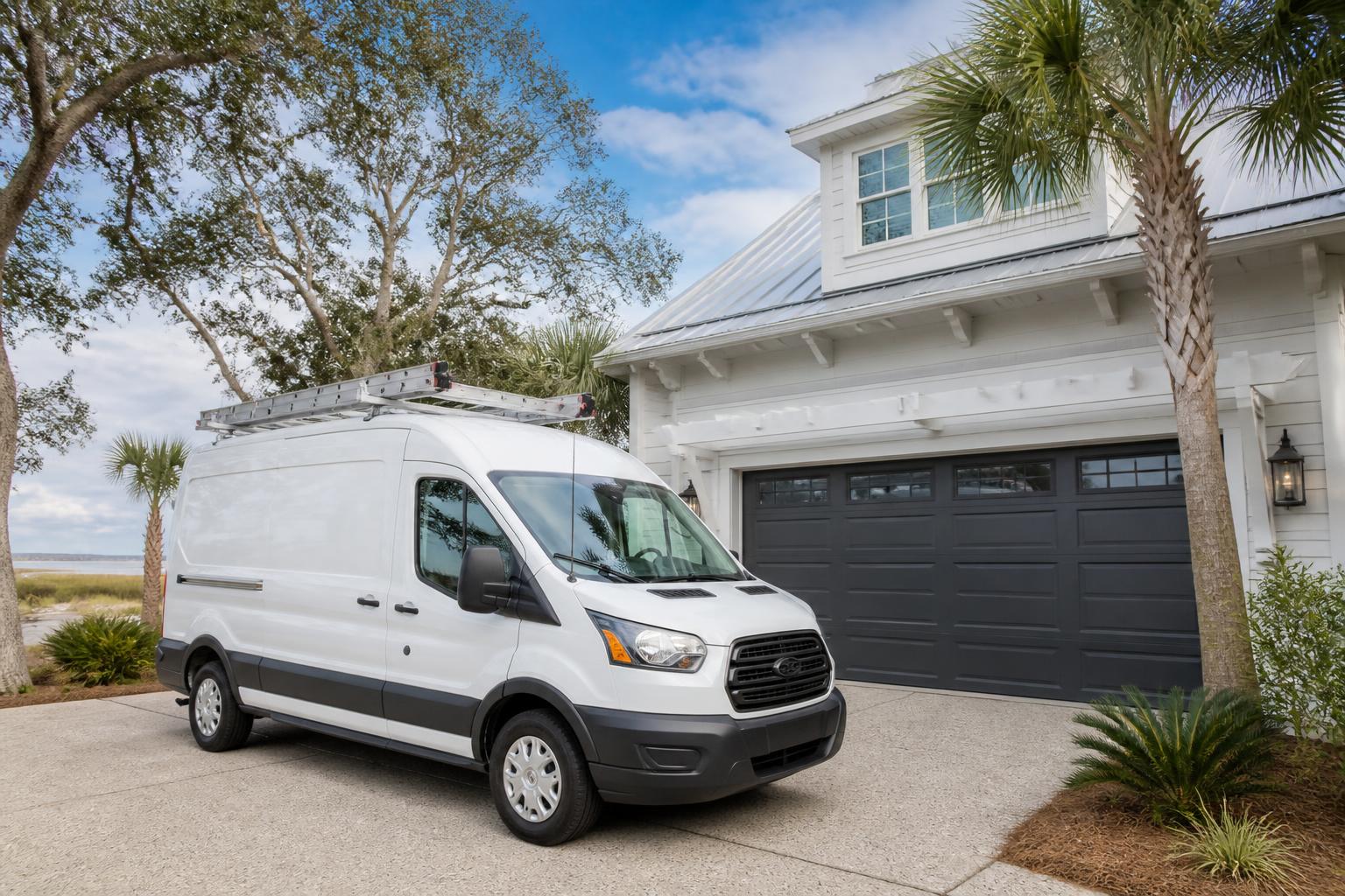 Whiskey Road Garage Door Repair service truck parked at an Aiken SC home